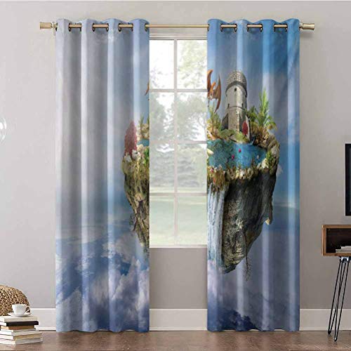 Cortinas opacas, 52 x 95 x 95 cm, aislantes para oscurecer la habitación, isla con cascada de la torre del castillo del dragón y montura abatible, cortinas opacas para decoración del hogar (2 paneles)