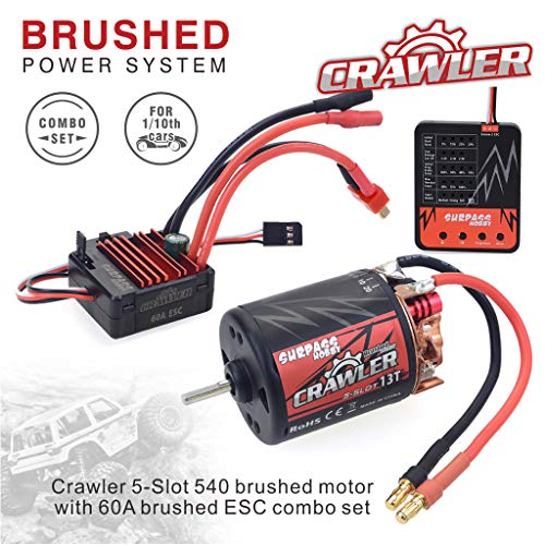 Crazepony-UK 540 13T Brushed Motor 5-Slot RC Car Motor with 60A Brushed ESC Waterproof 6V/2A SBEC and and Programming Card Combo Set for 1/10 RC Crawler