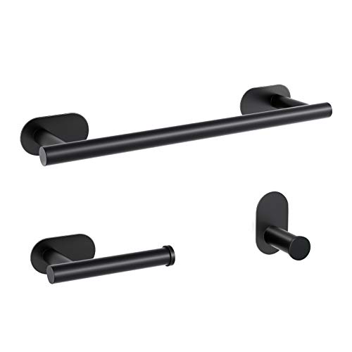 CROSOFMI Toallero Adhesivo Portarollos Papel Higienic Ganchos Adhesivos para Pared Accesorios Baño Sin Taladro Set Acero Inossidabile(Negro)