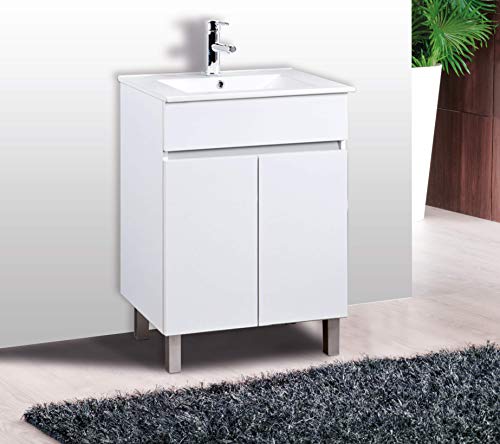 CTESI Mueble de baño con Lavabo de Porcelana - con 2 Puertas - El Mueble va MONTADO - Modelo Luup (60 cms, Blanco)