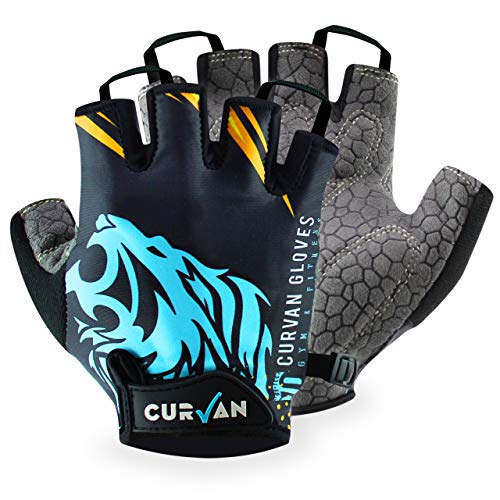 CURVAN - Guantes Gimnasio Hombre Ciclismo Bicicleta | Acolchados y Transpirables 45g | Guante Musculación Culturismo Ejercicio Levantamiento de Pesas Entrenamiento Fitness Crossfit Halterofilia (M)