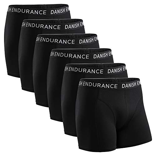 DANISH ENDURANCE Calzoncillos Bóxers de Algodón para Hombre, Ropa Interior, Elásticos, Ultrasuaves, Pack de 6 (Negro, L)