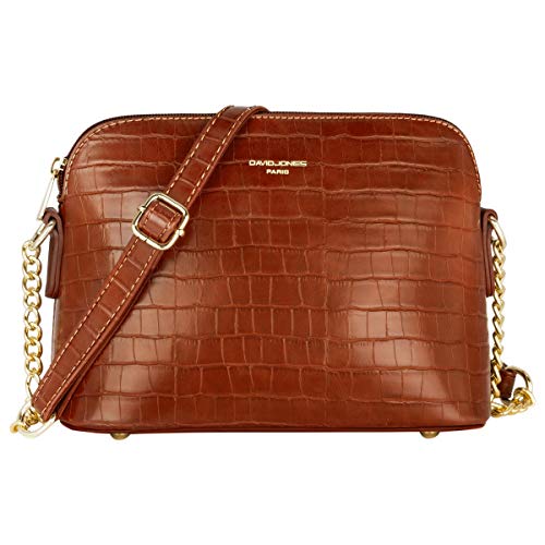 David Jones - Pequeño Bolso Bandolera Cadena Piel Cocodrilo Mujer - Bolsos de Hombro Cruzado Cuero PU - Mensajero Crossbody Bag - Bolso Mano Zip Embrague Clutch Pochette Noche Diario Vida - Marrón