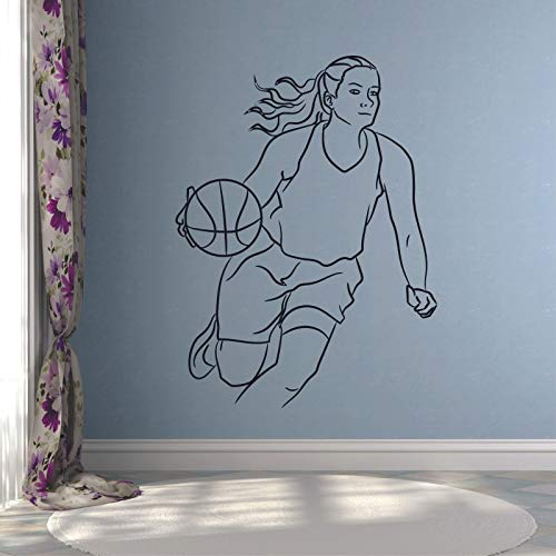 Del estadio del jugador del atleta del arte de los deportes de la etiqueta engomada de la pared del baloncesto de la muchacha de Boho | Etiqueta de decoración del hogar de bricolaje