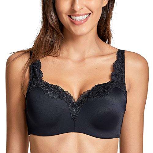 DELIMIRA - Sujetador Balcón Suavizado Moldeada con Aros con Relleno para Mujer Negro 95B