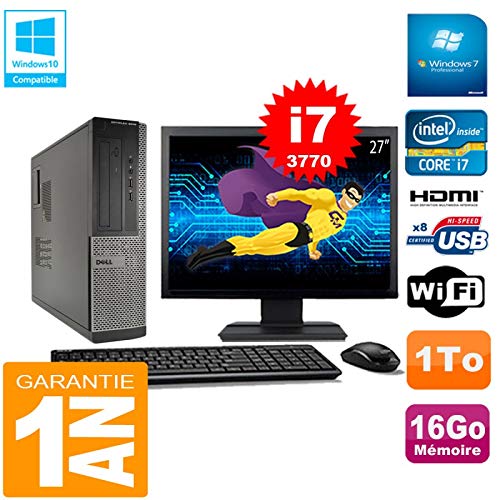 Dell PC 3010 DT Core i7 – 3770 RAM 16 GB Disco 1 TG WiFi W7 Pantalla 27 " (Reacondicionado Certificado)