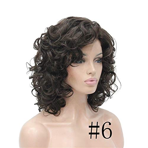 DER Peluca for Mujer Negro/Marrón Oscuro Cabello Medio Rizado Pelucas sintéticas Naturales Completas (Color : #6, Stretched Length : 12inches)