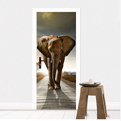 Diy 3D etiqueta de la pared decoración mural elefante en la carretera Art Decole 77x200Cm Etiqueta De La Puerta