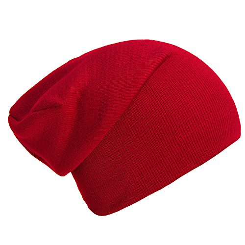 DonDon gorro de invierno gorro de abrigo slouch beanie diseño clásico moderno y suave rojo