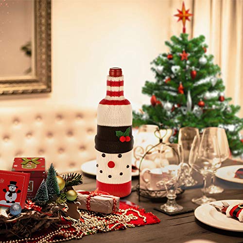 EasyAcc Christmas Wine Bottle Sweater Cover Santa Muñeco de nieve Diseño Vestido de botella de vino Casa de vacaciones Juegos de botellas de vino Regalo de Navidad Año nuevo Decoraciones para fiestas