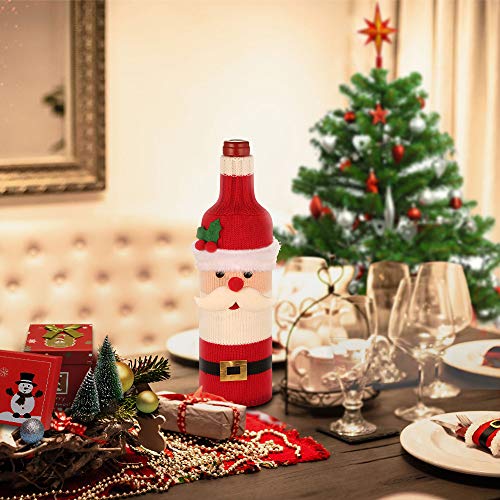 EasyAcc Christmas Wine Bottle Sweater Cover Santa Muñeco de nieve Diseño Vestido de botella de vino Casa de vacaciones Juegos de botellas de vino Regalo de Navidad Año nuevo Decoraciones para fiestas