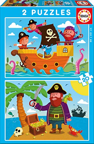 Educa- Piratas 2 Puzzles de 20 Piezas, Multicolor (17149)