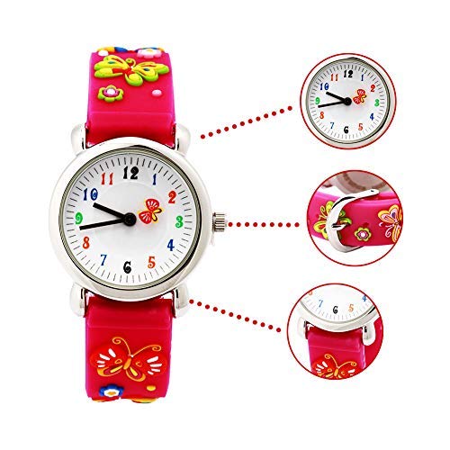 El Reloj de Niños de Vinmori, Reloj de Cuarzo con Dibujos Animados Bonitos de 3D a Prueba de Agua Regalo para Chicos Niños y Niñas Mariposa-Rosa