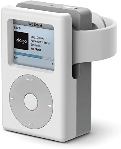 elago W6 Soporte Apple Watch Compatible con Apple Watch Serie 6, SE(2020), 5/4 / 3/2 / 1 / 42mm / 40mm / 38mm - Diseño Vintage de Reproductor de música, Soporta el Modo Nocturno (Blanco)