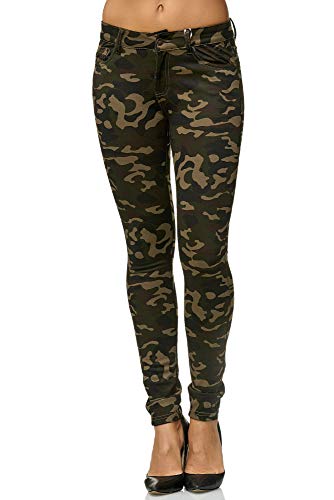 Elara Pantalón Elástico de Mujer Skinny Fit Jegging Chunkyrayan Ejercito Verde A92 Army 38 (M)