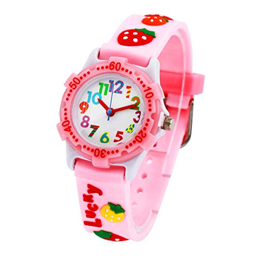 Eleoption Relojes de pulsera resistentes al agua digitales de silicona en 3D con dibujos animados, regalo de profesor para niños y niñas - ZL-114-0219, rosado, púrpura, (Pink Purple Strawberry)