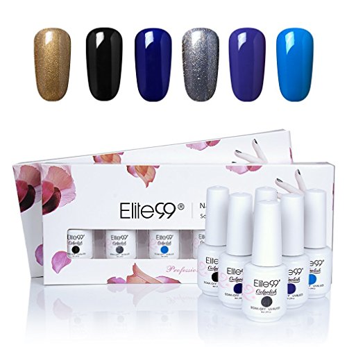 Elite99 6PCS Kit de Esmalte de Uñas de Gel UV LED Color Semipermanente Base Coat Top Coat Manicura y Pedicura 8ml - C009