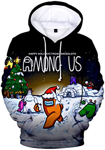 EMLAI Niños Sudaderas con Capucha Gráficos de Juegos Among Us Impresos en 3D de Estilo Informal Ropa de Calle Informal de Manga Larga (XXS, Nieve)