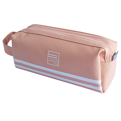 Estuche Escolar Grande, lunaoo Estuches Lapices Pencil Case Portalapices Lienzo Bolsa De Lápiz Neceser Maquillaje -Rosado