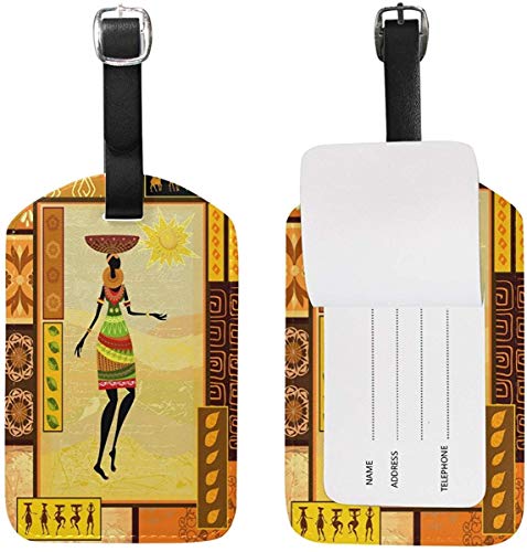 Etiqueta de Equipaje Retro Vestido étnico Egipcio Antiguo Mujeres africanas Tribales para Equipaje Maleta Bolsa Etiqueta de Viaje Cuero