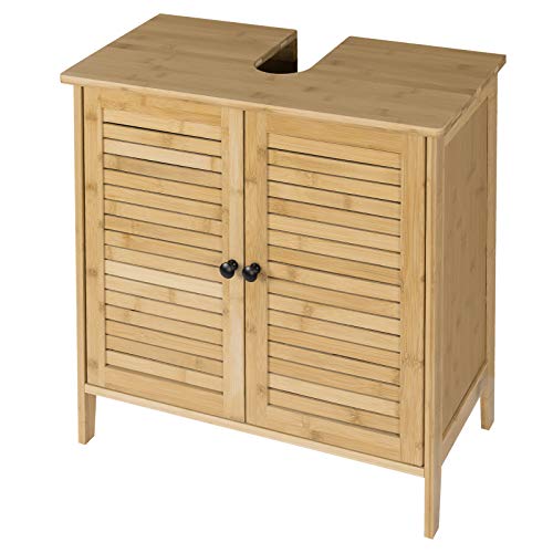 EUGAD Mueble de Baño Armario Bajo Lavabo Mueble para Debajo de Lavabo Mueble Lavabo de Baño Almacenamiento con 2 Puertas Bambú 60 x 30 x 60 cm 0017WY