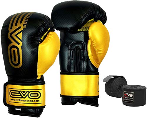 EVO Maya Cuero Boxeo Guantes MMA Saco De Boxeo Combate Kick Boxing Entrenamiento Guante - 12 Oz