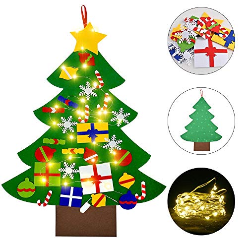 Faburo Árbol de Navidad del Fieltro DIY + 30 Piezas Ornamentos de Navidad + 3 Metros Luces de LED de Navidad, DIY Navidad Decoración Adornos Colgante para Niños