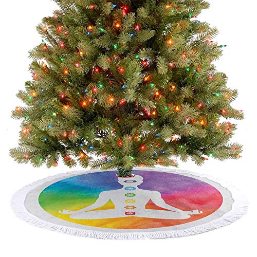 Falda de árbol de loto con símbolos de chakra, Muladhara, Vishuddra, Reiki, Sacral, decoración de fiesta festiva, decoración para fiestas de Año Nuevo, multicolor, 92 cm