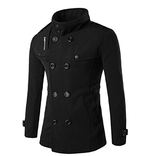 FAMILIZO Hombres OtoñO Invierno Caliente Doble Fila De Botones De Lana Capa SuéTer Top Blusa (M, Negro)