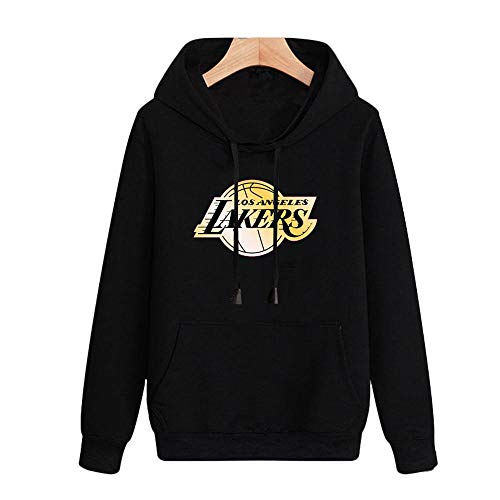 FANS LOVE Hombres Sudadera con Capucha NBA Los Angeles Lakers Baloncesto Ropa Deportiva Cómoda Casual Sudadera con Capucha De Manga Larga Camisetas Black-M