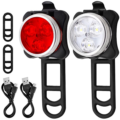Faro de bicicleta de luz trasera de combinación, AFUNTA recargables LED de Bicicleta de luz de Juego con 4 modos de destellos, 2 Cable USB y 4 correa incluido – blanco, rojo