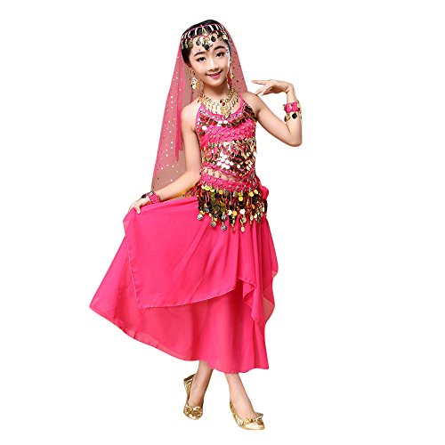 Feixiang Disfraz de Danza del Vientre para niños Vestido Tops + Falda de niñas Ropa de niños Vestidos para niños Disfraces de Danza del Vientre Trajes de Danza India