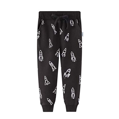 FILOWA Pantalones Deportivos Bebé Niños Chándal Joggers Negro Aeronave Elástico Cintura Cordón Algodón Escuela Jogging Pantalones Otoño Invierno Infantil 2-7 años