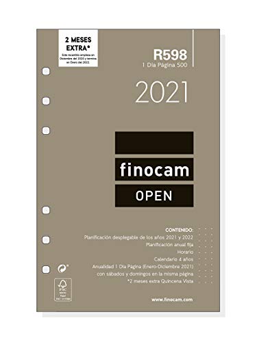 Finocam - Recambio Anual 2021 1 Día página Open R598 Español, 500-117x181 mm