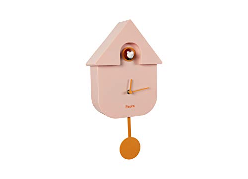 Fisura CL0931 Reloj Cuco Moderno de Pared con Pájaro con Forma de Casa | Reloj Cuco Minimalista con un Diseño Moderno, Color Rosa 21x8x40cm