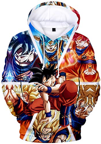 FLYCHEN Sudadera con Capucha para Niños Impreso en 3D Arte Figura de Dragon Ball Cartón Goku Son Animado Joven Pullover - Goku - S