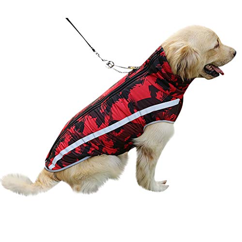 Fosspet Mascota Perro Ropa de Invierno Abrigo de Camuflaje, Reflectante - Cachorro Chaleco Motocicleta Caliente Traje para Perro Pequeño/Mediano/Grande (Rojo-B, M)