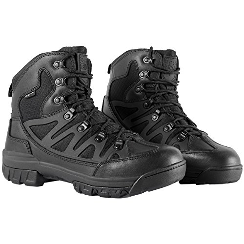 Free Soldier Botas tácticas de Tiro Medio Alto Zapatos de Trekking de Invierno Botas de Cuero, Hombre(Cuero Negro,42 EU)