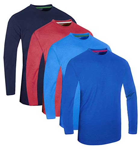 FULL TIME SPORTS® 4 Pack Manga Larga Manga Corta Top Casual Cuello Redondo Camisetas para Hombre (Combo # 8) - (4 Pack - Azul Oscuro-Azul Claro-Vino-Azul Marino, 3XL)