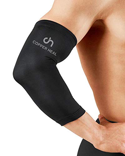 Funda de Compresión de Cobre de Codo COPPER HEAL - Manga Codo recuperación médica contenido más alta infundida Codera Soporte rígido Dolor músculos articulaciones Tendonitis Brazo canasta tenis (M)