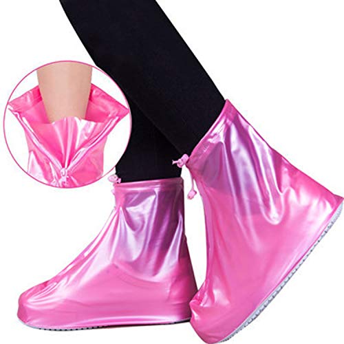 Fundas impermeables para zapatos para hombre y mujer, para botas de lluvia, tobilleras, organizador de polvo, PVC, reutilizable, antideslizante, para zapatos, rosa, L