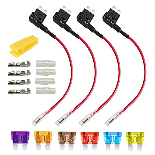 Gebildet 4pcs Estándar Portafusible con Hilo In-Line, Coche Circuito Cuchilla Estilo Adaptador Cable Fusible, Add-A-Circuit Fusible Titular con 6 Mediano Fusibles+1 pc Extractor