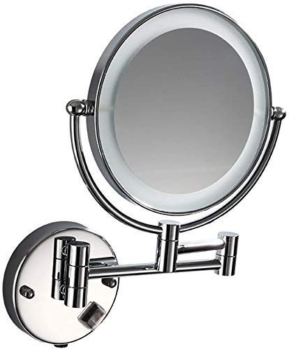 genral Makeup Mirror Makeup Mirror, 360° Rotating Design Folding LED 8-Inch Silver Double-Sided 3X Magnifying Wall Mirror