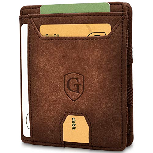 GenTo® Magic Wallet Monaco - Billetera mágica Fina sin Compartimento para Monedas - Regalo para Hombre y Mujer con Estuche Design Germany (Marrón Oscuro - Suave)