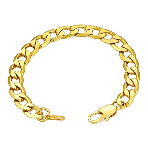 GoldChic Jewelry Pulseras Doradas Hombres Mujeres Pulsera de Acero Inoxidable 9mm Ancho 19cm Largo Regalo Navidad cumpleaños San valentín