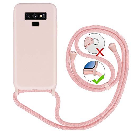 GoodcAcy Funda para Samsung Galaxy Note 9 Case,con Correa Colgante Ajustable Cadena Cordón Premium Antipolvos sobre Carcasa de Silicona Líquida Suave,Pink