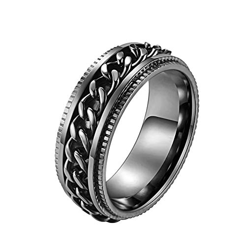 GuDeKe Acero Inoxidable Anillos de 8mm para los Hombres Anillos de Cadena Tamaño 7-12 (Negro) (21,5)