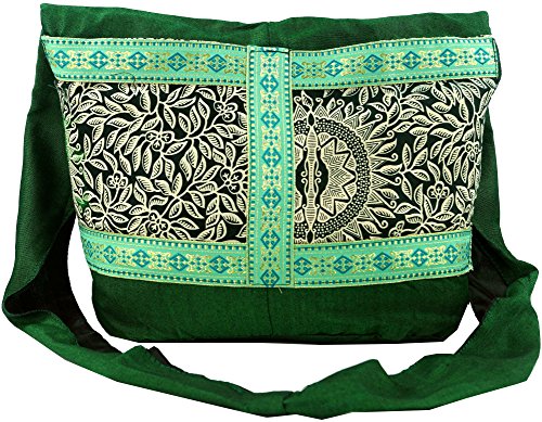 Guru-Shop Sadhu Bolsa, la Bolsa de Hombro, Bolso Hippie - Verde, Unisex - Adultos, Sintético, Tamaño:One Size, 30x35x10 cm, Sadhu Bolsa, la Bolsa Hippie