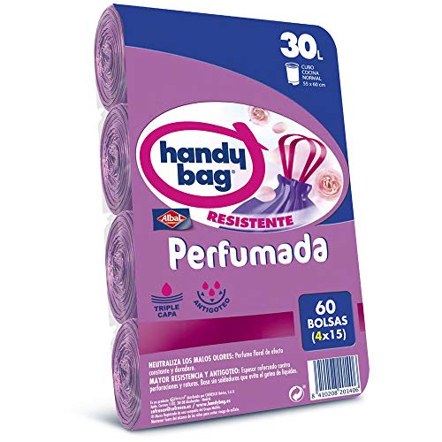 Handy Bag Bolsas de Basura 30L, Extra Resistentes, Perfumadas, 60 Bolsas