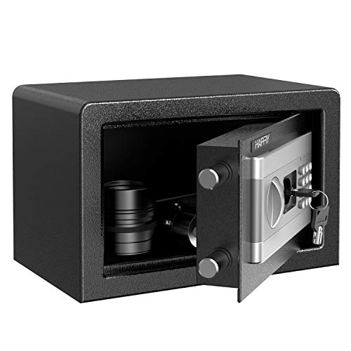 HAPFIY Caja Fuerte Convencionales de Seguridad, 8,6L Electrónica Caja de Seguridad con Alarma Incorporada Montaje en el Suelo Para Documento para Oficina en casa, 4 AA batterias+2 Llaves, 31x20x20cm